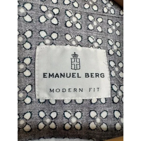 Emanuel Berg Modern 4 Flex Stretch Size XXL 18" Sport Shirt Grey Floral Pattern - Picture 4 of 8